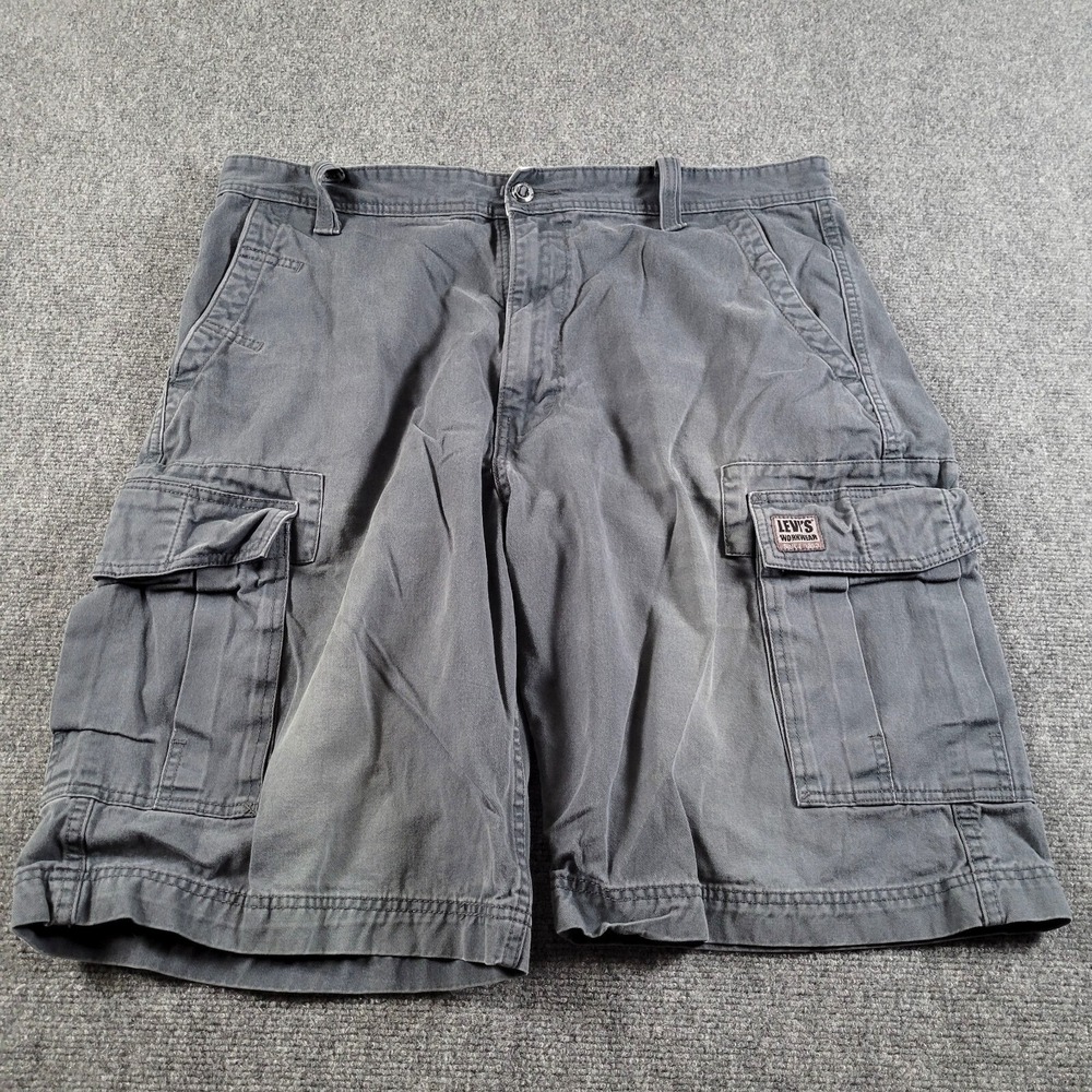 Levis Cargo Shorts Mens 38 100% Cotton Gray Y2K (06) Black Batwing Tag